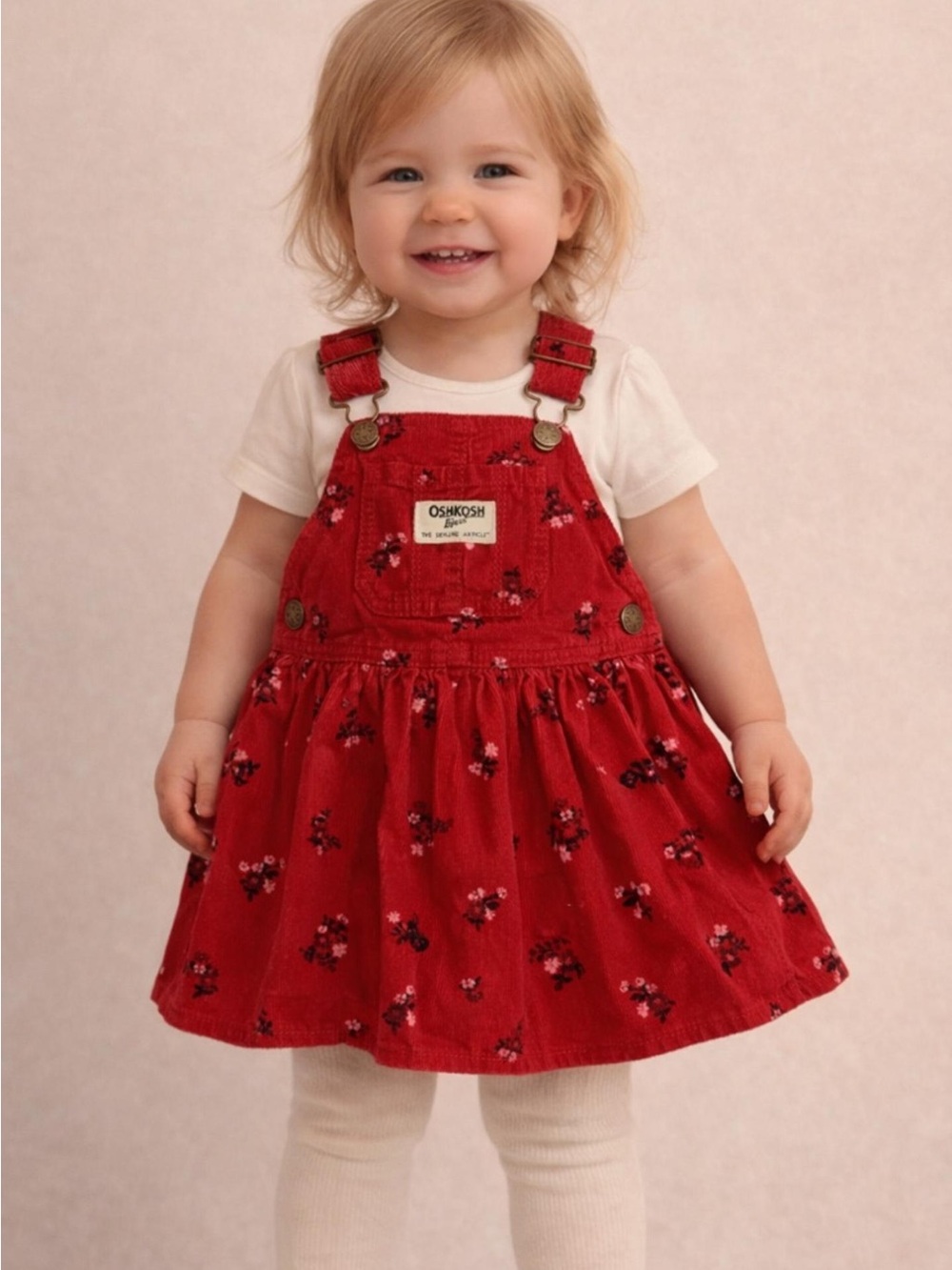 OshKosh Red Floral Corduroy Overall Dress Perfect for winter Holidays & Spring